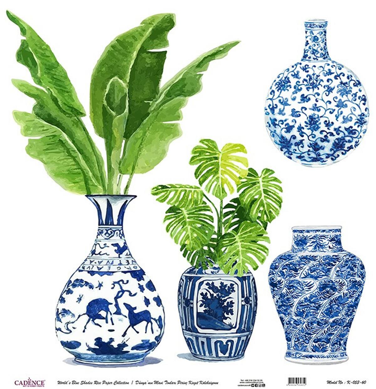 Голубые оттенки мира Рисовая бумага для декупажа Белый фон K053 30х30