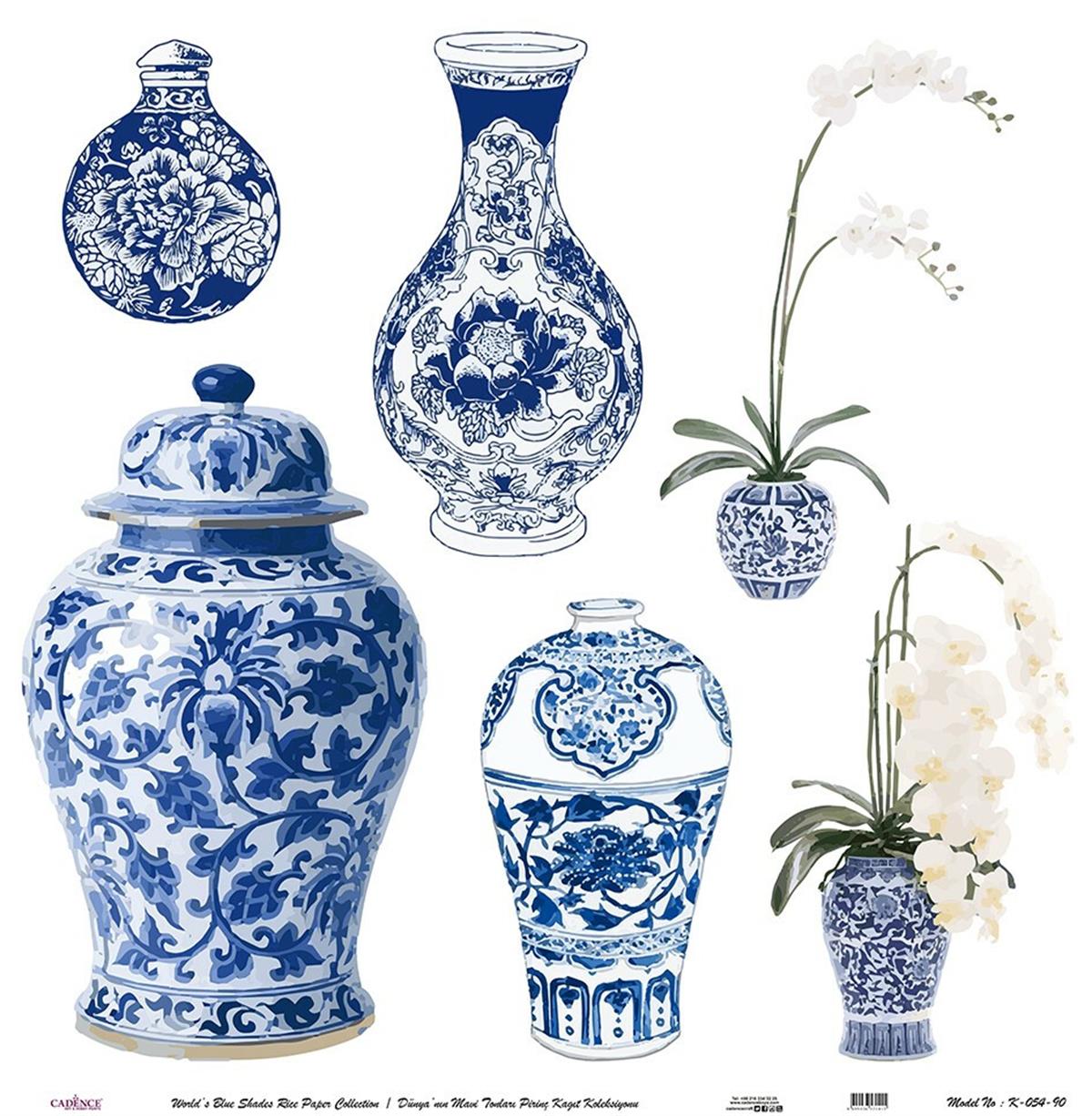 ظلال زرقاء من ورق الأرز العالمي Decoupage خلفية بيضاء K054 60x60