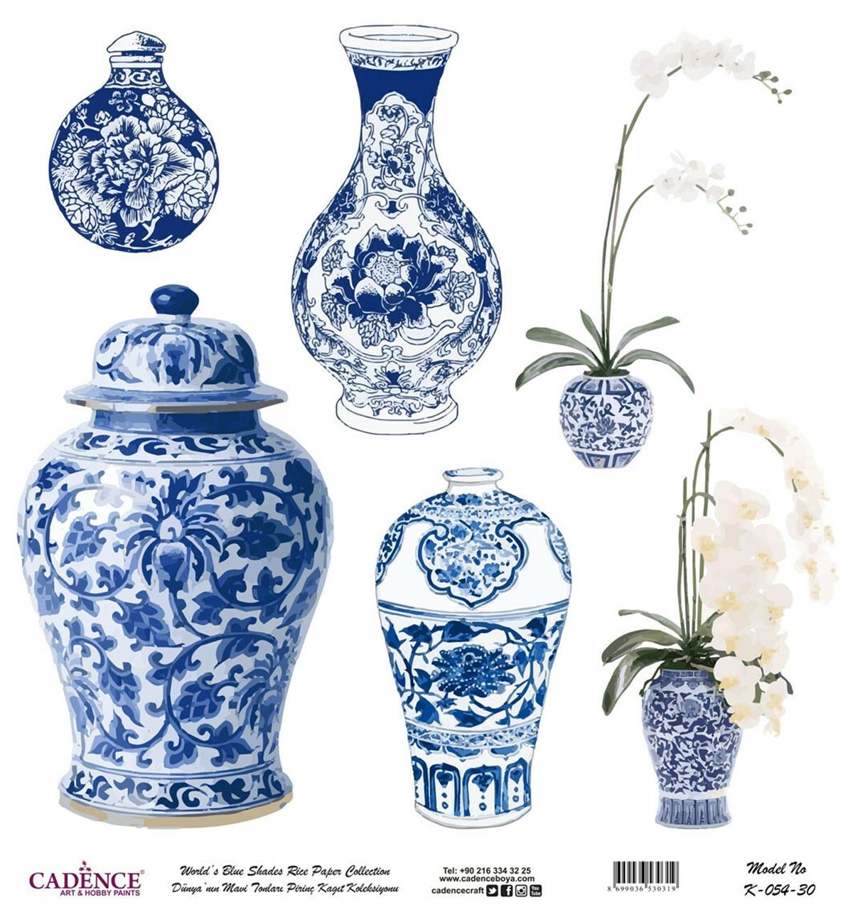 Голубые оттенки мира Рисовая бумага для декупажа Белый фон К054 90х90