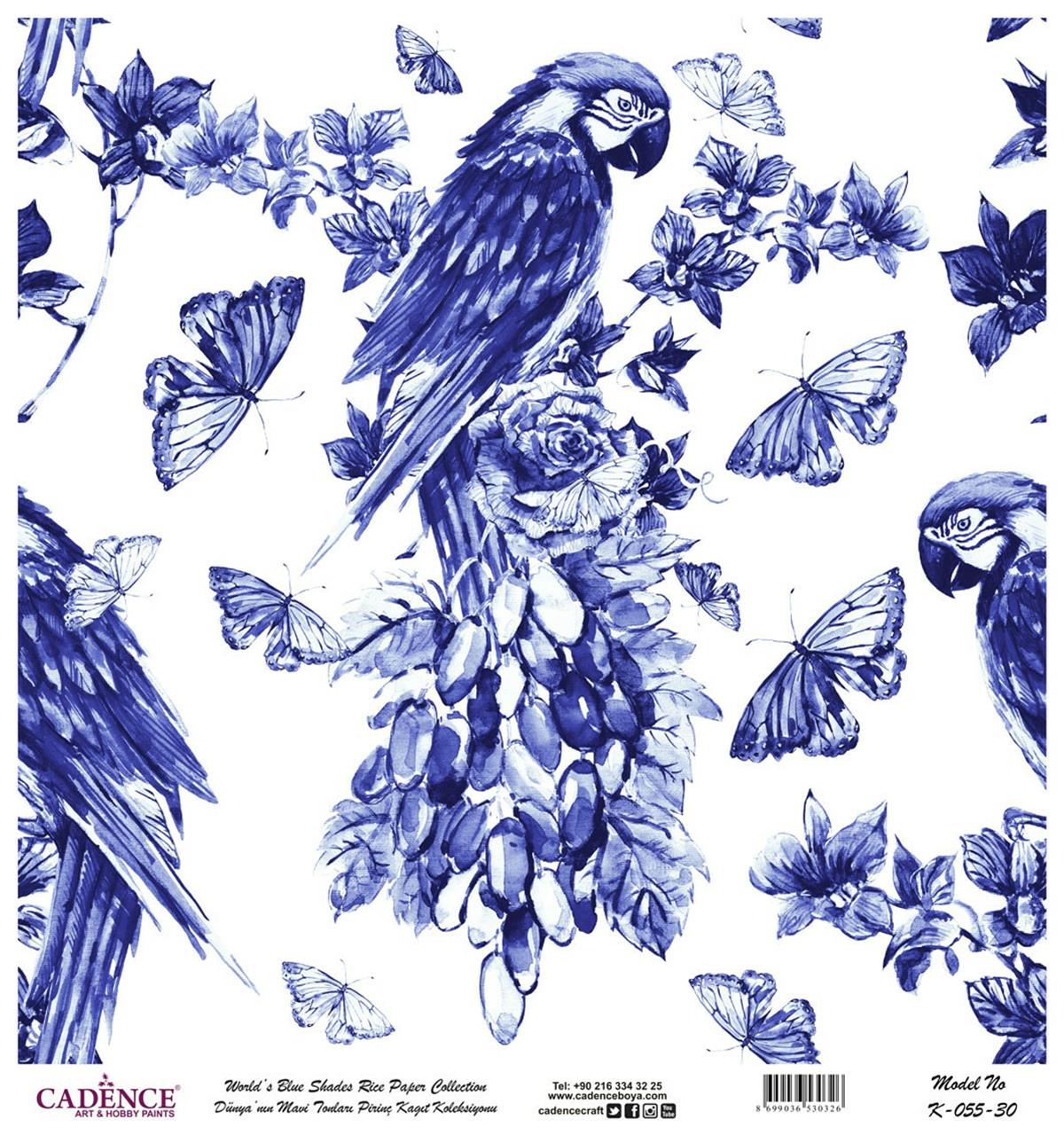 Голубые оттенки мира Рисовая бумага для декупажа Белый фон K055 90х90