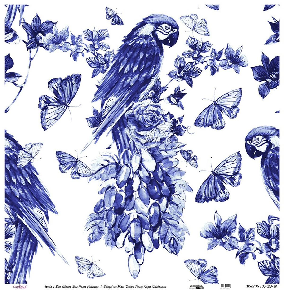 Голубые оттенки мира Рисовая бумага для декупажа Белый фон K055 60х60