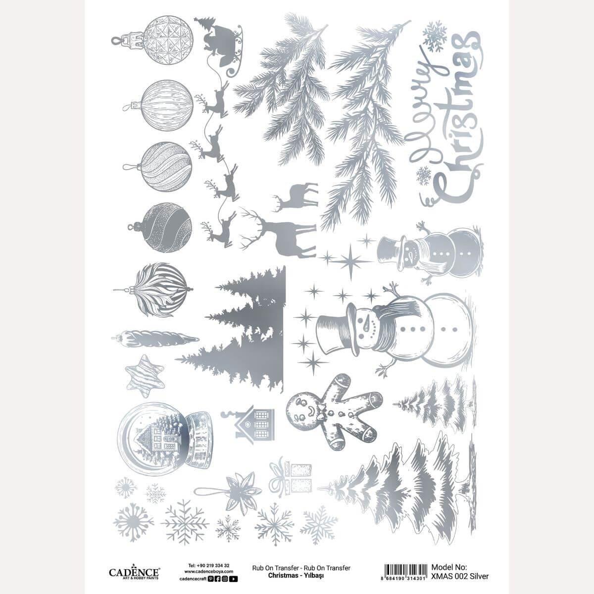 Yılbaşı Rub on Transfer Gümüş XMAS-002 30X42