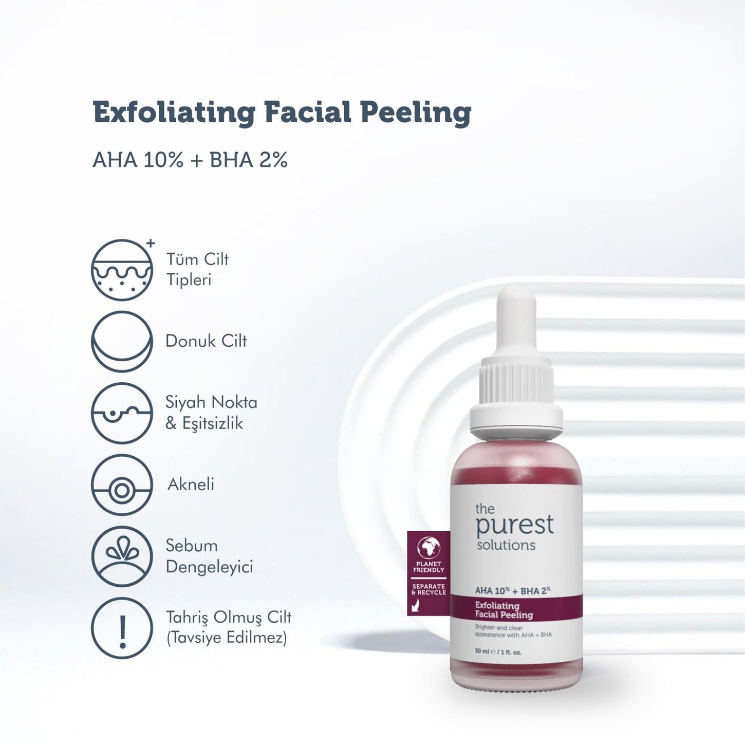 THE PUREST SOLUTIONS AHA 10% + BHA 2% CILT TONU ESITLEYICI YUZ PEELING SERUM 30 ML