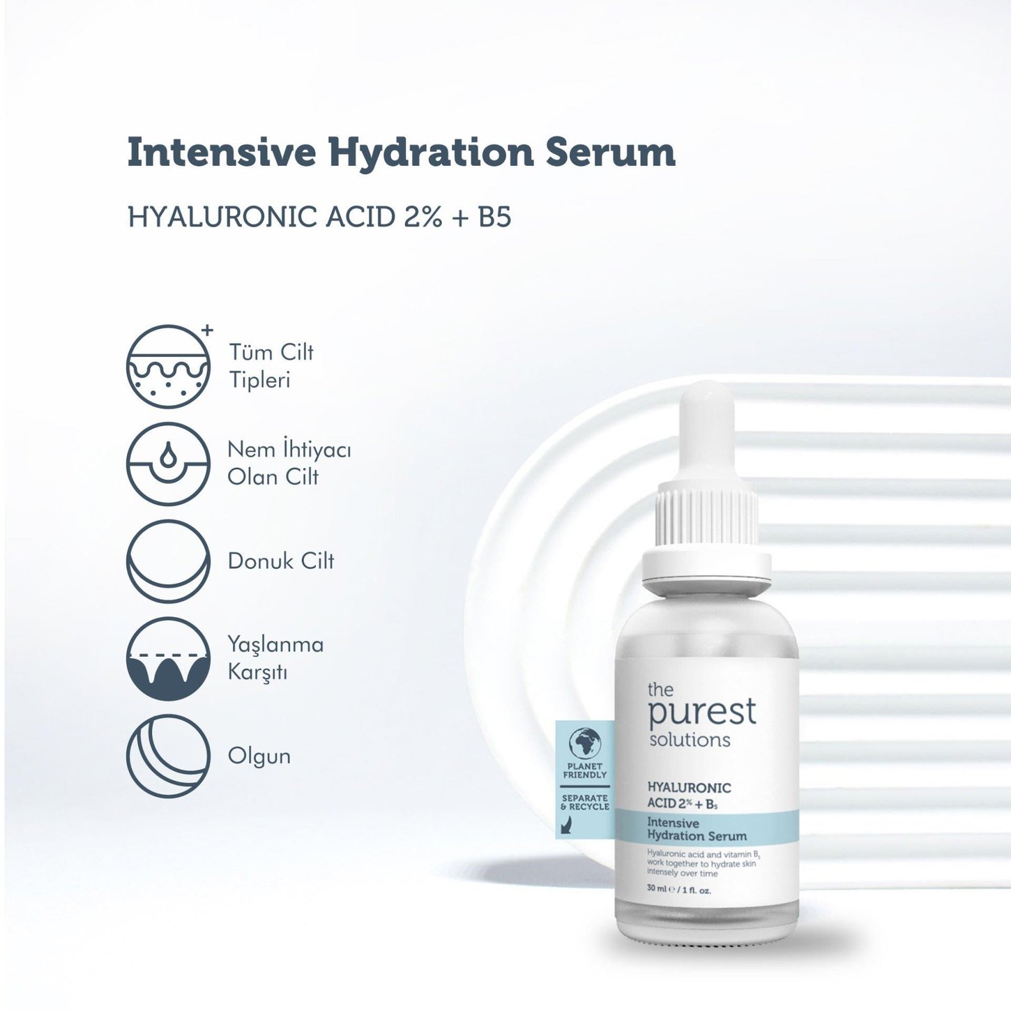 The Purest Solutions Hyaluronic Acid %2 + B5 Yoğun Nemlendirici Yüz Serumu 30 ml