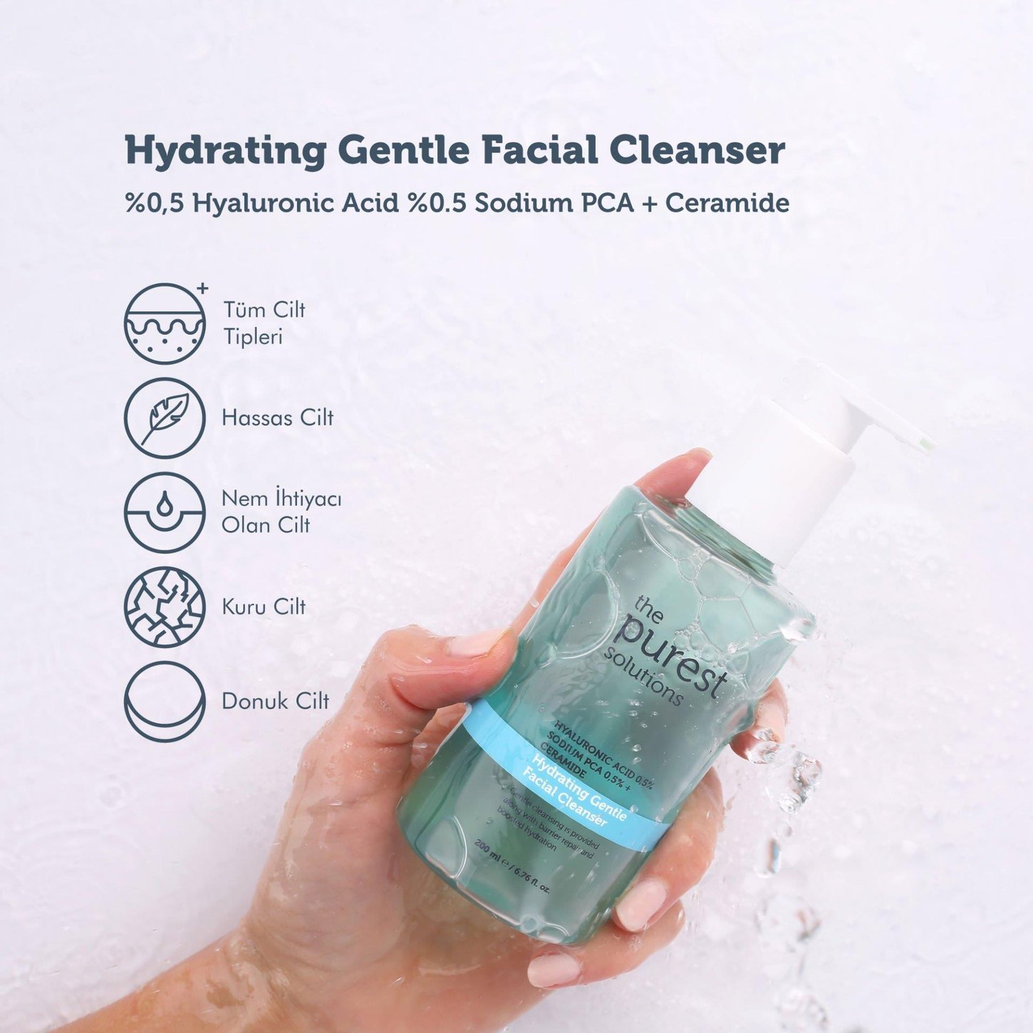 THE PUREST SOLUTIONS HYDRATING GENTLE KURU VE KARMA CILTLER ICIN NEMLENDIRICI YUZ TEMIZLEYICI 200 ML