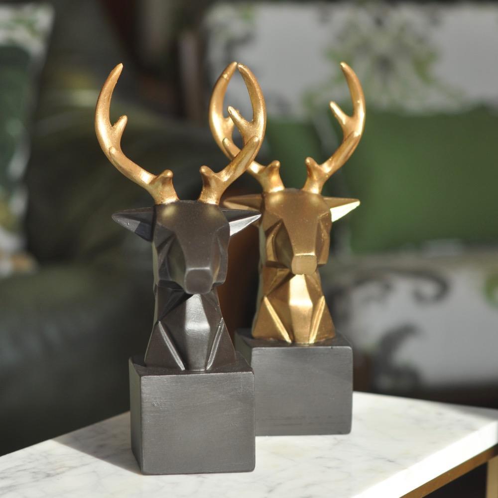 Kübik Geyik Büst Obje Altın