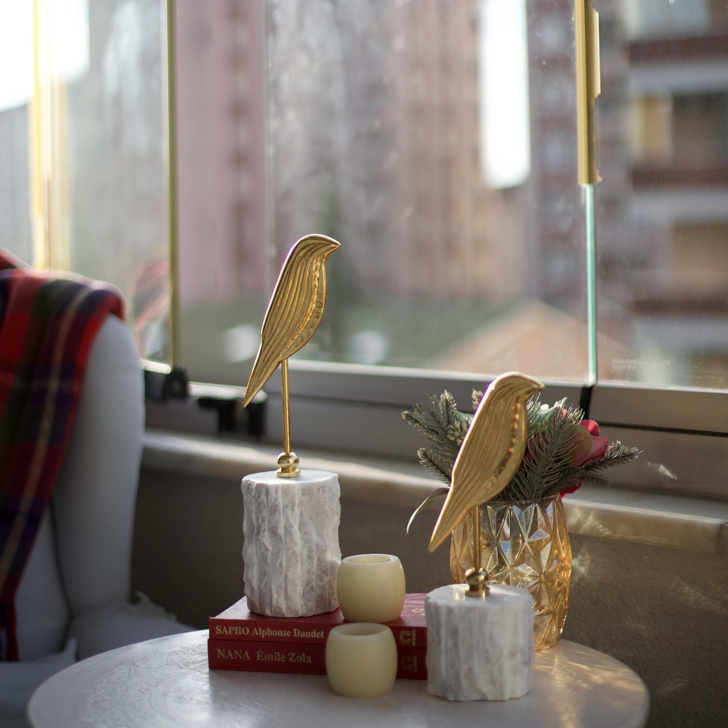 Mermer Kaideli İkili Kuş Biblo