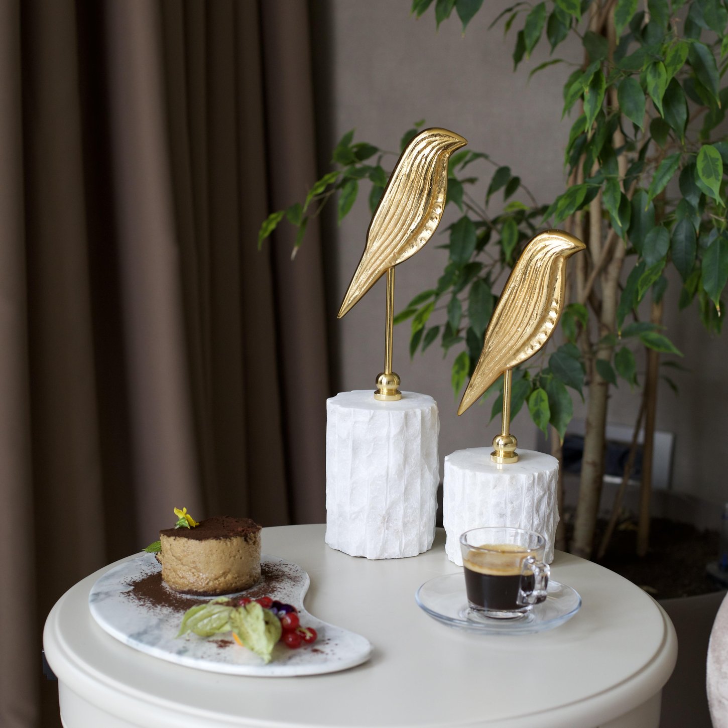 Mermer Kaideli İkili Kuş Biblo