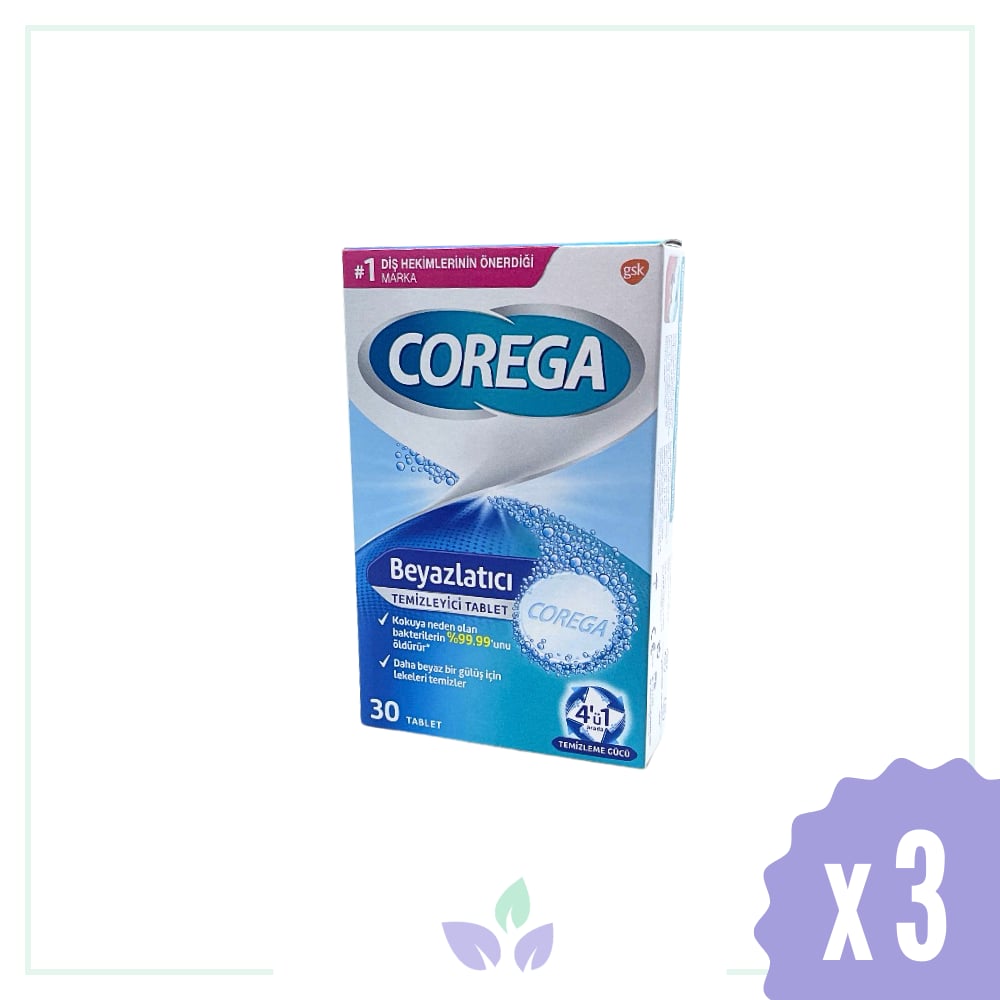 Corega Diş Protezi Beyazlatıcı Temizleyici 30 Tablet x 3 Adet