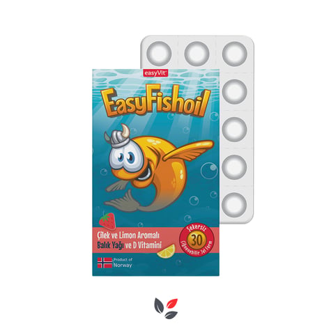 EasyFishOil Çilek ve Limon Aromalı Balık Yağı ve D Vitamini 30 Çiğnenebilir Jel