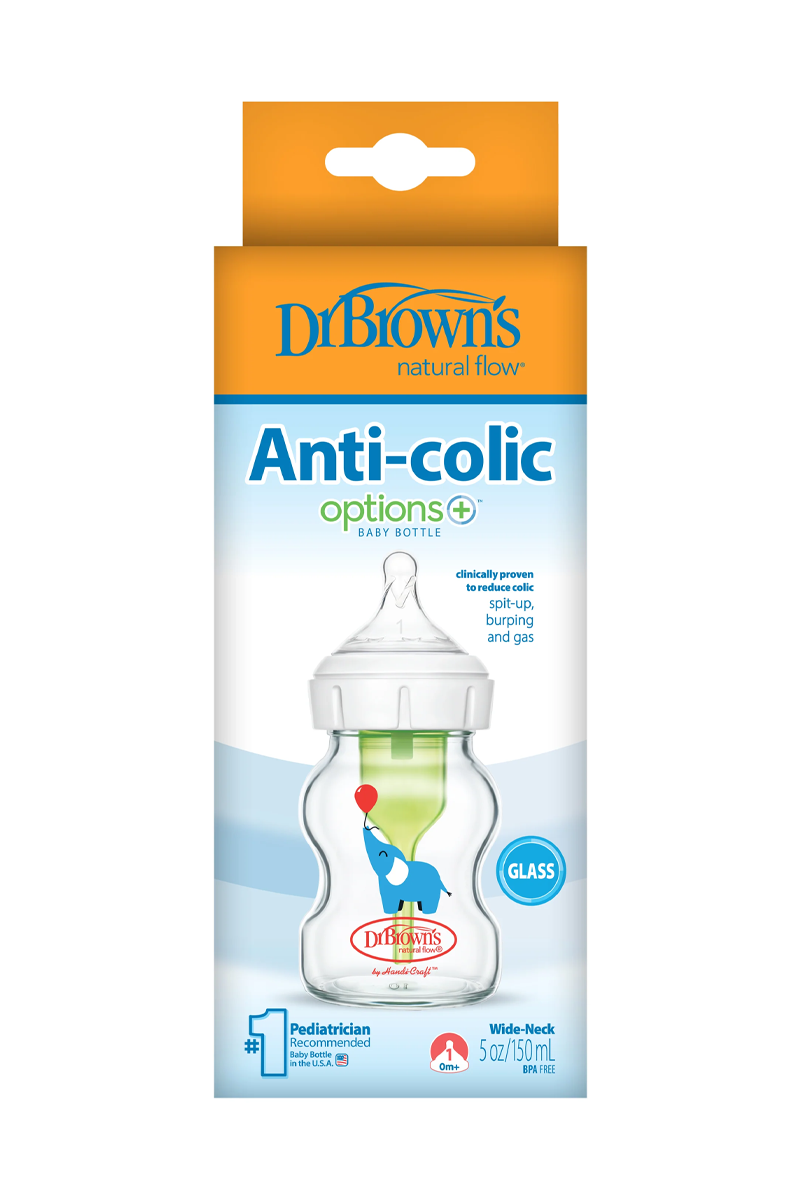 Dr. Brown Geniş Ağız Anti-Kolik Cam Biberon 150 ml Fil Desenli | KozmovitalCam BiberonlarDr.BrownsDr. Brown Geniş Ağız Anti-Kolik Cam Biberon 150 ml Fil Desenli