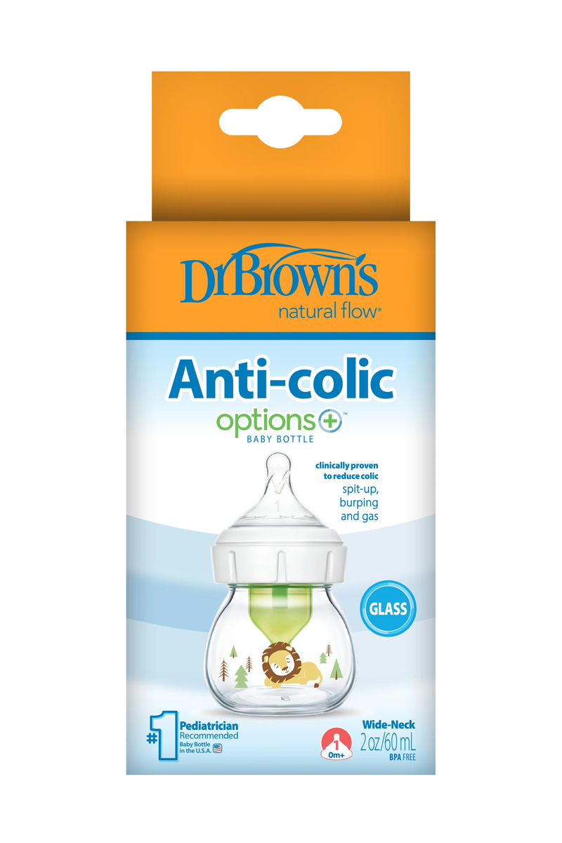 Cam BiberonlarDr.BrownsDr. Browns Geniş Ağız Anti-Kolik Cam Biberon 60 ml Aslan Desenli