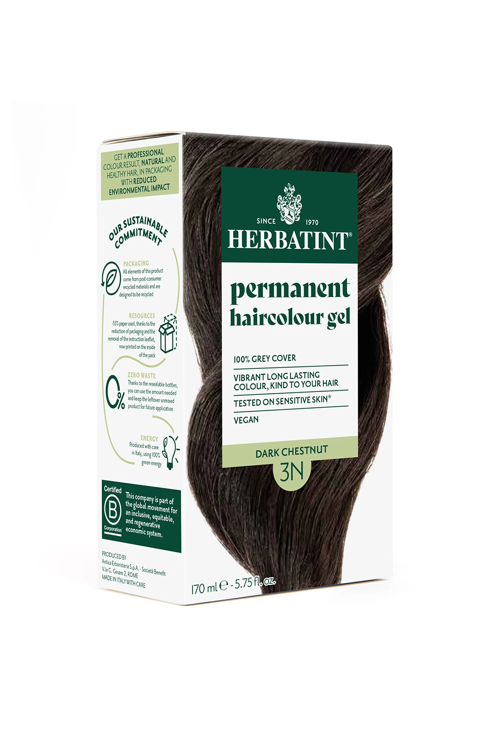 Saç BoyalarıHerbatintHerbatint Bitkisel Özlü Kalıcı Saç Boyası | Doğal Koyu Kestane (Chatain Fonce 3N) 170 ml