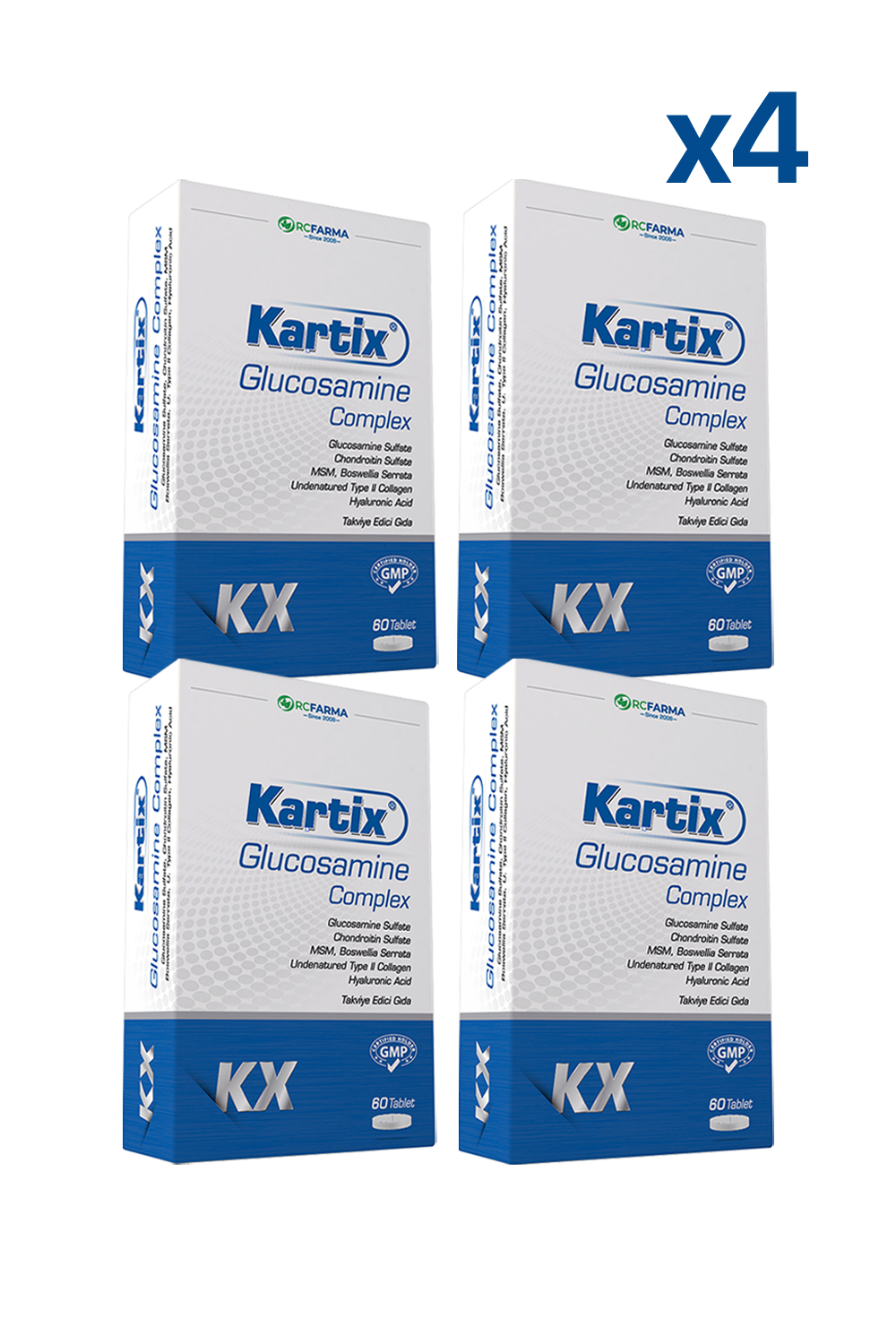 Kartix Glukozamin Kompleks 60 Tablet x 4 kutu | KozmovitalGlukozamin ve EklemRc FarmaKartix Tablet x4 Adet