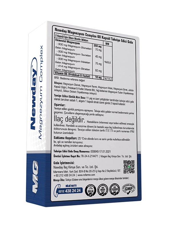 8681227011646 | Newday Magnezyum Complex 60 Kapsül x3 | KozmovitalMinerallerRc FarmaNewday Magnezyum Complex 60 Kapsül x3