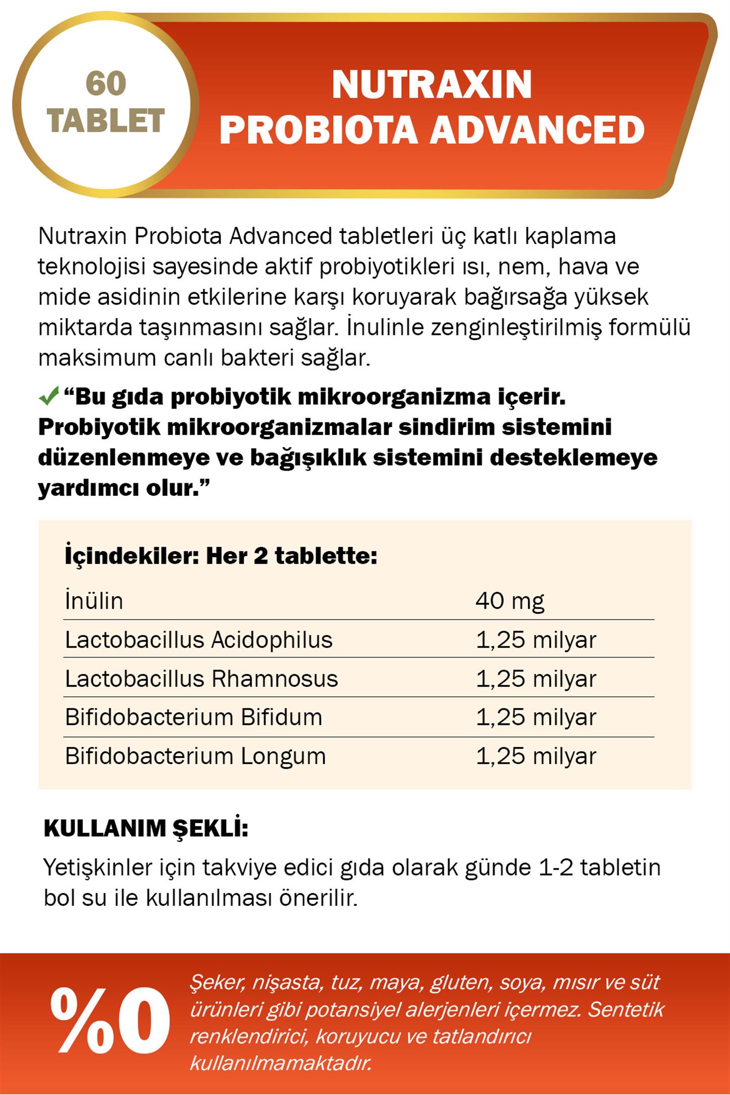 8680512627265 | Nutraxin Probiota Advanced 60 Tablet | KozmovitalProbiyotik / PrebiyotikNutraxinNutraxin Probiota Advanced 60 Tablet