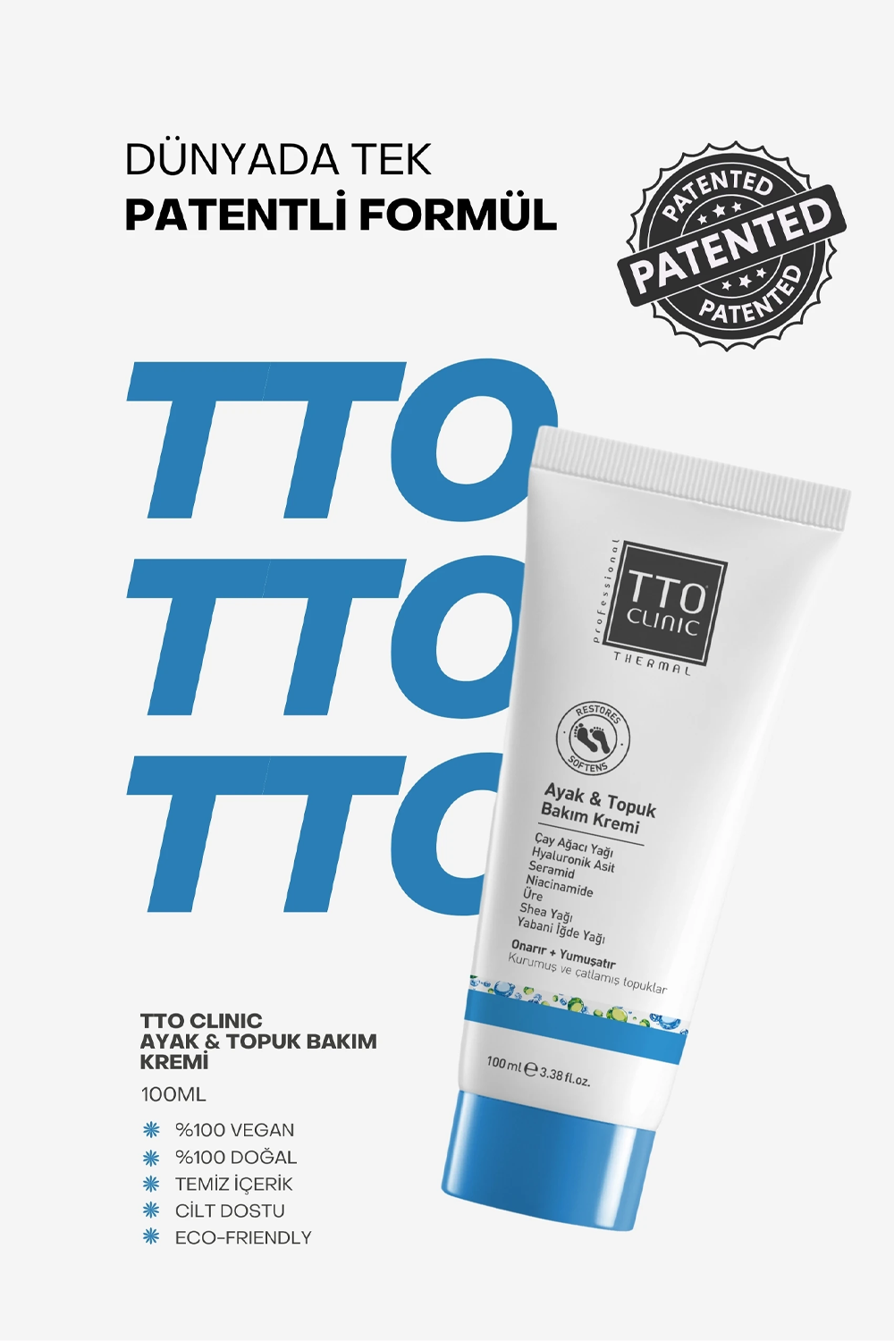 TTO Clinic Ayak ve Topuk Bakım Kremi 100 ml | KozmovitalBesleyici ve KoruyucularTTOTTO Clinic Ayak ve Topuk Bakım Kremi 100 ml