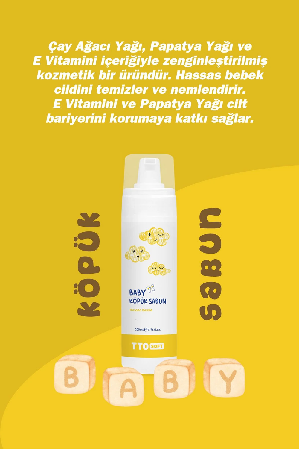 TTO Soft Hassas Bebek Cildi İçin Doğal İçerikli Köpük Sabun 200 ml | KozmovitalBebek ŞampuanlarıTTOTTO Soft Baby Köpük Sabun 200 ml