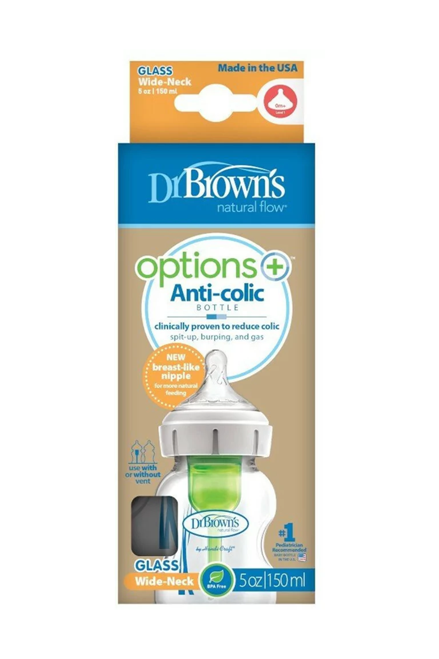 072239317082 | Dr. Brown's Geniş Ağız Antikolik Cam Biberon 5 oz/150 ml | KozmovitalBiberonlar ve Biberon EmzikleriDr.BrownsDr. Brown's Geniş Ağız Antikolik Cam Biberon 5 oz/150 ml