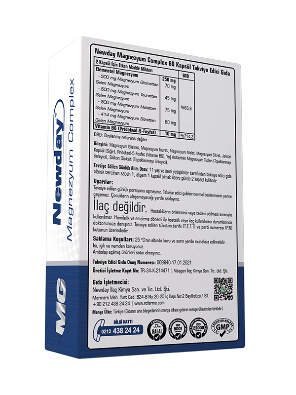 8681227011646 | Newday Magnezyum Complex 60 Kapsül x2 | KozmovitalMinerallerRc FarmaNewday Magnezyum Complex 60 Kapsül x6