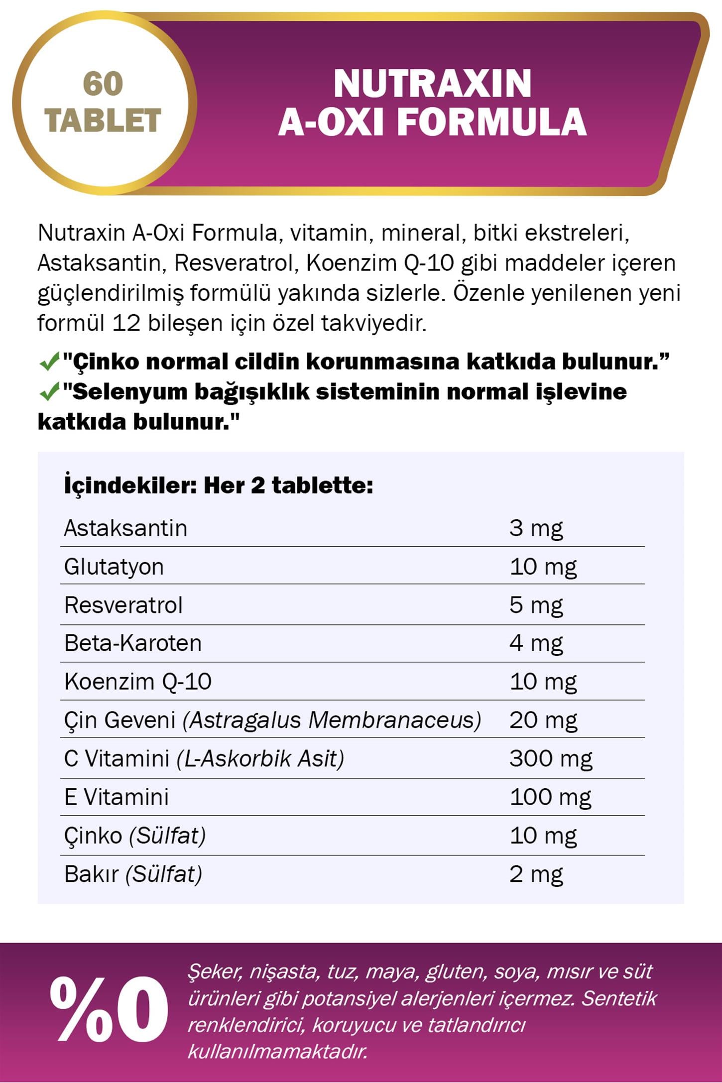 8680512627616 | Nutraxin A-Oxi Formula 60 Kapsül | KozmovitalAntioksidanlarNutraxinNutraxin A-Oxi Formula 60 Kapsül