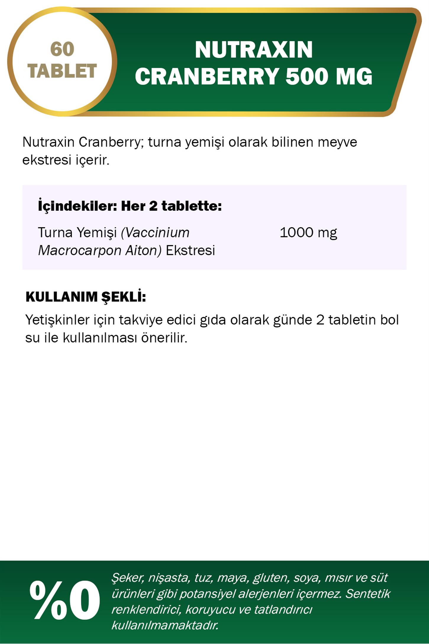 8680512627104 | Nutraxin Cranberry 60 Tablet | KozmovitalBitkisel ÜrünlerNutraxinNutraxin Cranberry 60 Tablet