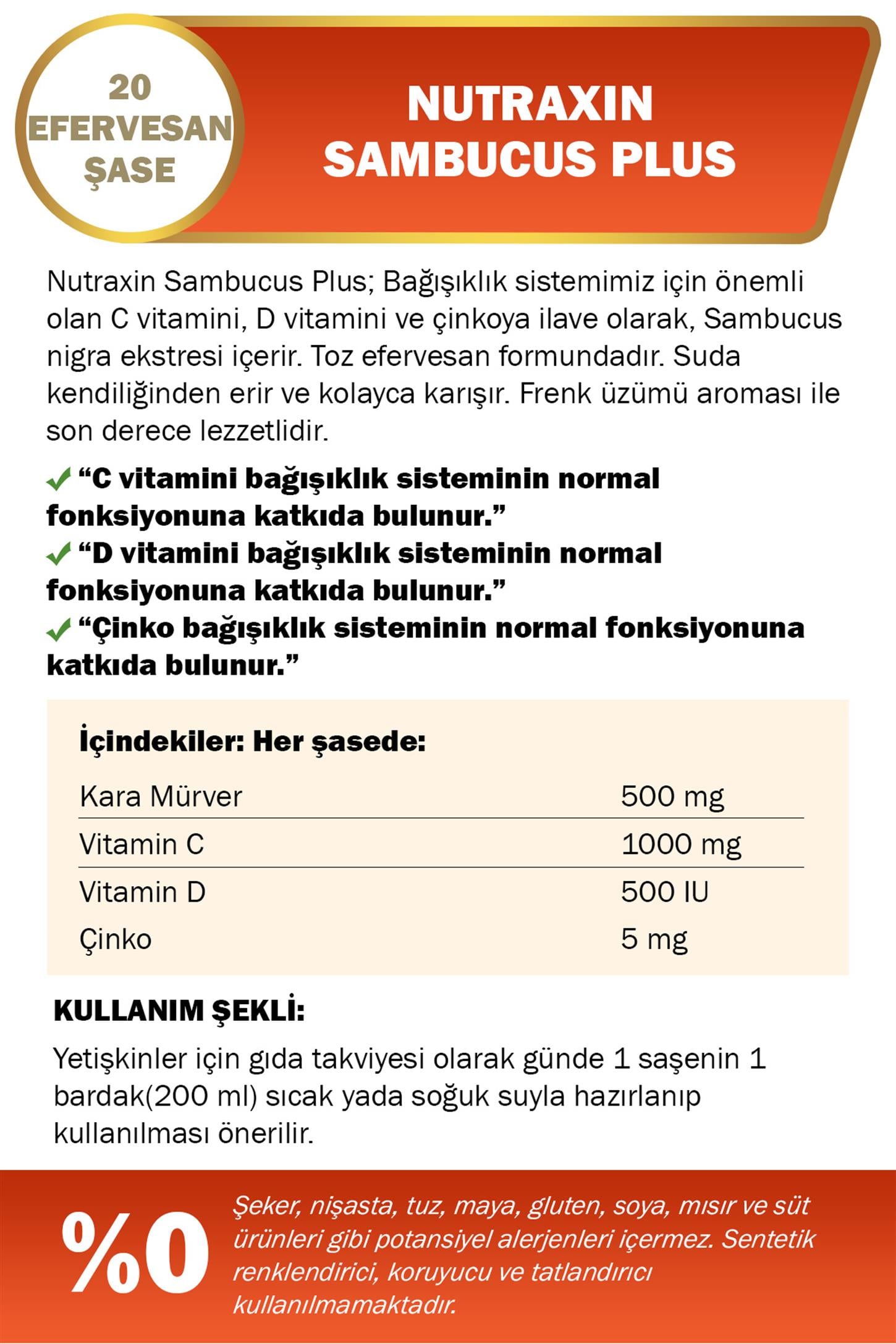 8680512630197 | Nutraxin Sambucus Plus 20 Effervesan Saşe | KozmovitalBitkisel ÜrünlerNutraxinNutraxin Sambucus Plus 20 Effervesan Saşe