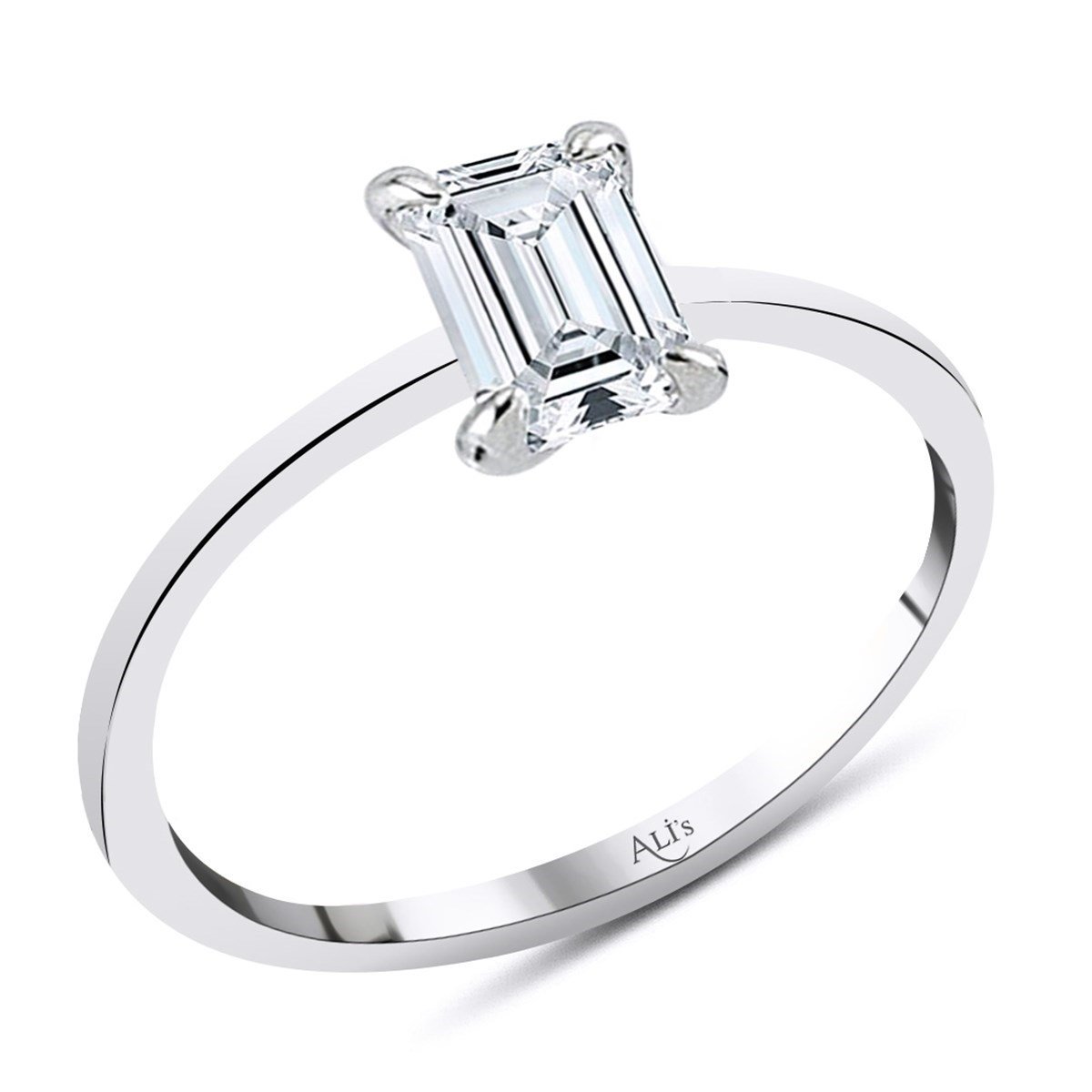 0.70 Karat Gia Sertifikalı Beyaz Pırlanta Emerald Yüzük D Renk