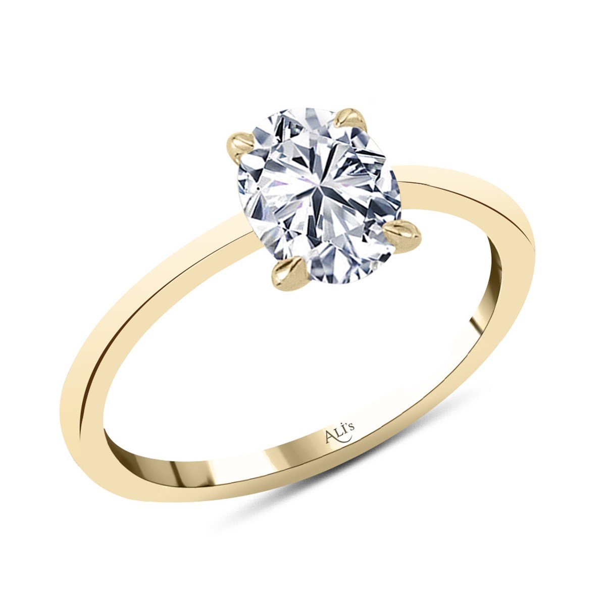 0.90 Karat Gia Sertifikalı Sarı Pırlanta Oval Yüzük E Renk