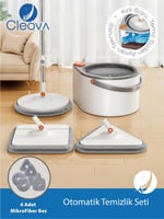 Yeni Tasarım Otomatik 360° Döner Mop ve Temizlik Seti, 3 Başlıklı Paspas Mop