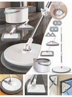 Yeni Tasarım Otomatik 360° Döner Mop ve Temizlik Seti, 3 Başlıklı Paspas Mop