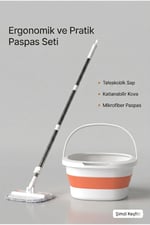 Yer Tasarruflu Katlanabilir Mop ve Kova Seti 360 Derece Dönen Üçgen Başlıklı Kendinden Sıkmalı Döndürmeli Mop