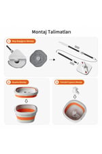Yer Tasarruflu Katlanabilir Mop ve Kova Seti 360 Derece Dönen Üçgen Başlıklı Kendinden Sıkmalı Döndürmeli Mop