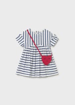 Mayoral Baby Girl Cotton Dress with Bag, Navy Blue