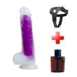 Belden Bağlamalı Gece Parlayan Fosforlu 21 cm Realistik Vantuzlu Şeffaf Dildo Penis Mor