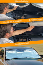 Araba Ön Cam Güneşlik Katlanabilir Güneşlik Şemsiye Ön Cam Gölgelik Büyük Boy 80 cm x 135 cm