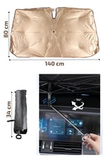 Araç Ön Cam Güneşlik Şemsiyesi 140x80 cm Katlanabilir Isı Yalıtımlı Araba Güneşliği 360 Derece Bükülebilir Saplı