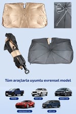 Araç Ön Cam Güneşlik Şemsiyesi 140x80 cm Katlanabilir Isı Yalıtımlı Araba Güneşliği 360 Derece Bükülebilir Saplı