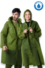 By Marine Kadın Erkek Yağmurluk Kapüşonlu Çıtçıtlı Eva Koyu Yeşil Asker Yeşili Yağmurluk BYMMRC881R16