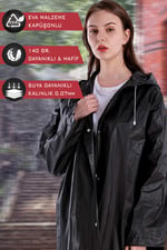 By Marine Kadın Erkek Yağmurluk Kapüşonlu Çıtçıtlı Eva Siyah Yağmurluk BYMMRC881R03