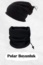 Cappello Unisex Polar Bere Polar Boyunluk Kesik Eldiven Siyah 3'lü Set CAP3LUSET