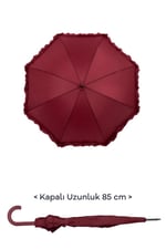 Marlux 1. Sınıf Kalite Baston Tip Rüzgara Dayanıklı 8 Fiber Telli Kadın Şemsiye Bordo MARLUX10132A