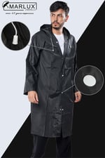 Marlux Unisex Su Rüzgar Geçirmez Kapüşonlu Çıtçıtlı Eva Siyah Beyaz Yağmurluk 24MRLXYGM