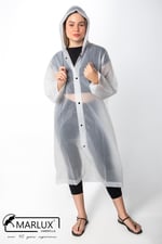 Marlux Unisex Su Rüzgar Geçirmez Kapüşonlu Çıtçıtlı Eva Beyaz Siyah Yağmurluk 24MRLXYGM