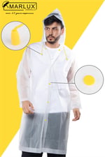 Marlux Unisex Su Rüzgar Geçirmez Kapüşonlu Çıtçıtlı Eva Beyaz Sarı Yağmurluk 24MRLXYGM