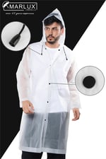 Marlux Unisex Su Rüzgar Geçirmez Kapüşonlu Çıtçıtlı Eva Beyaz Siyah Yağmurluk 24MRLXYGM