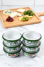 12 Parça 6 lı Emaye Kapaklı Kahvaltı Seti, Kahvaltı Tabağı, Sunum, Zeytin, Reçellik, Peynir Tabağı, Hediye, Çeyiz