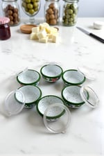 12 Parça 6 lı Emaye Kapaklı Kahvaltı Seti, Kahvaltı Tabağı, Sunum, Zeytin, Reçellik, Peynir Tabağı, Hediye, Çeyiz