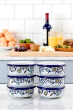 12 Parça 6 lı Emaye Kapaklı Kahvaltı Seti, Kahvaltı Tabağı, Sunum, Zeytin, Reçellik, Peynir Tabağı, Hediye, Çeyiz