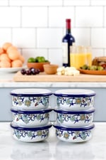 12 Parça 6 lı Emaye Kapaklı Kahvaltı Seti, Kahvaltı Tabağı, Sunum, Zeytin, Reçellik, Peynir Tabağı, Hediye, Çeyiz